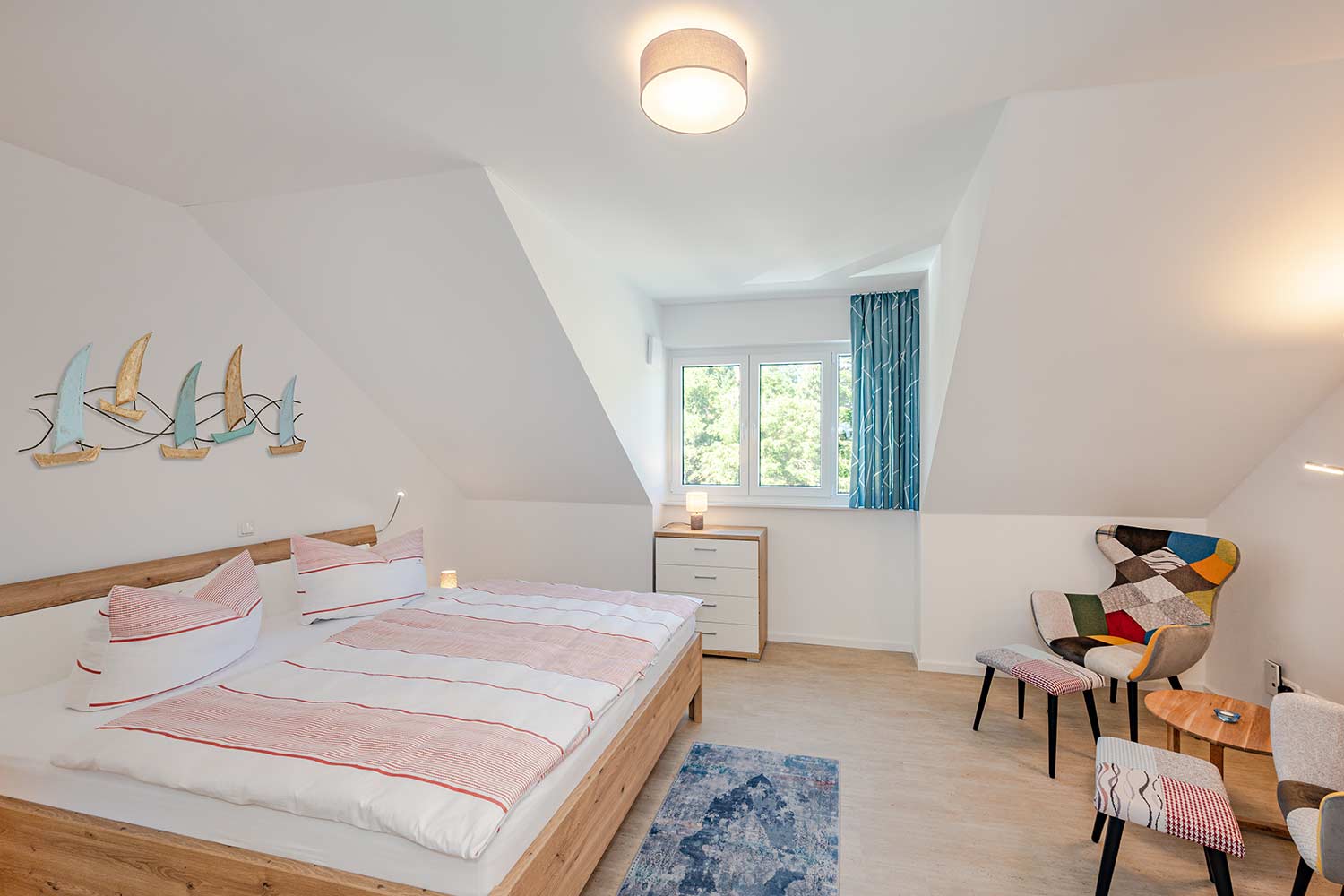 Ferienhaus Nordwind Kölpinsee Insel Usedom Schlafbereich mit Doppelbett