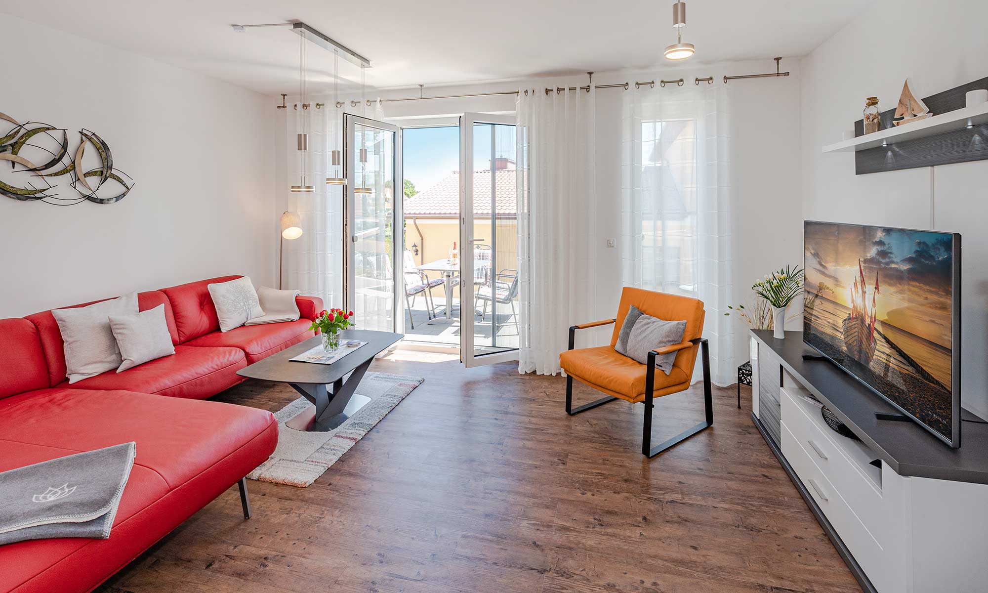 Wohnzimmer Ferienhaus Nordwind Kölpinsee