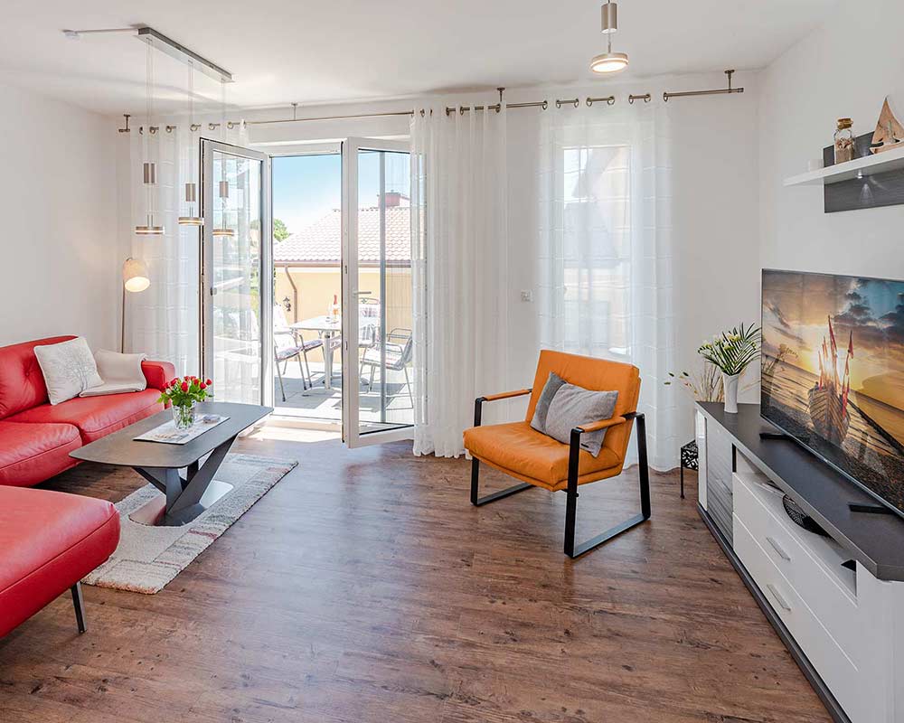 Wohnbereich Ferienhaus Nordwind Kölpinsee